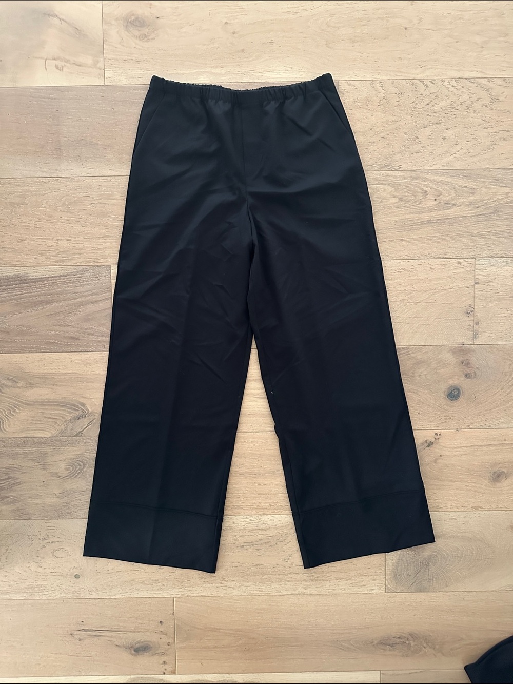 Zara Black Elastic-Waist Wide-Leg Dress Pants